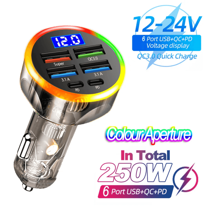 VoltCharge – Turbo Carregador Veicular 6 Portas - Lord Oferta