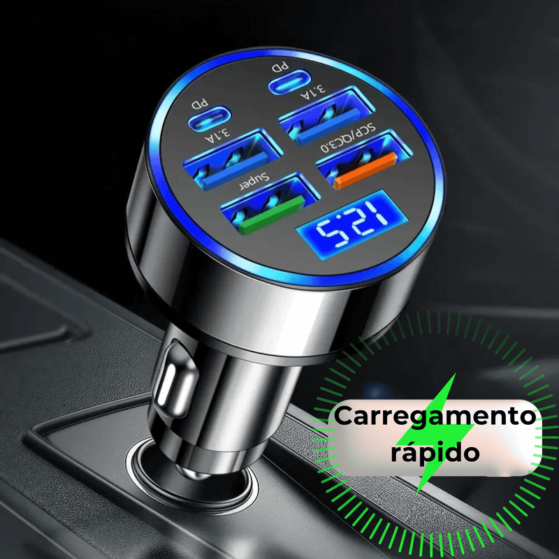 VoltCharge – Turbo Carregador Veicular 6 Portas - Lord Oferta