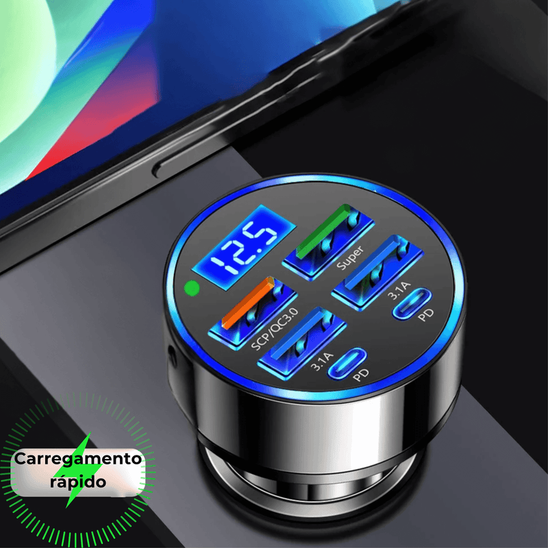 VoltCharge – Turbo Carregador Veicular 6 Portas - Lord Oferta