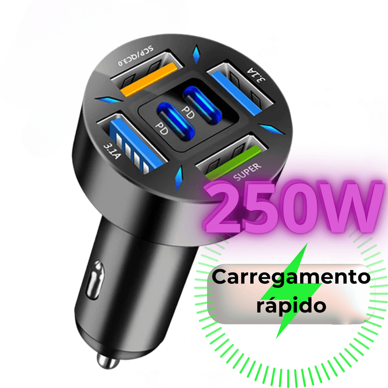 VoltCharge – Turbo Carregador Veicular 6 Portas - Lord Oferta