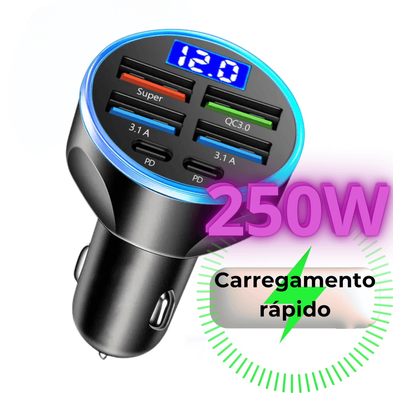 VoltCharge – Turbo Carregador Veicular 6 Portas - Lord Oferta